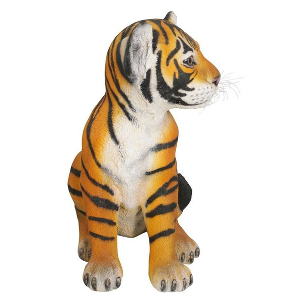 This tiger cub playfully sits adding an exotic touch to your home statue